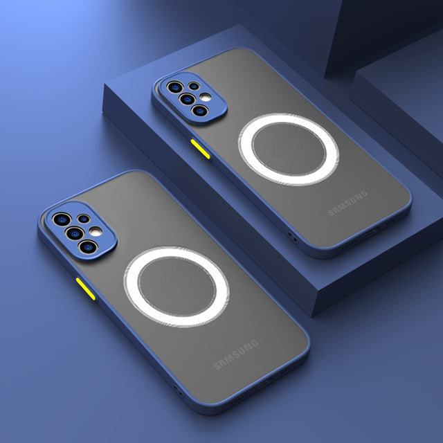 Magnetic Phone Case for Samsung Galaxy Shockproof Frosted Matte Cover with Wireless Charging Ring Camera and Screen Protection