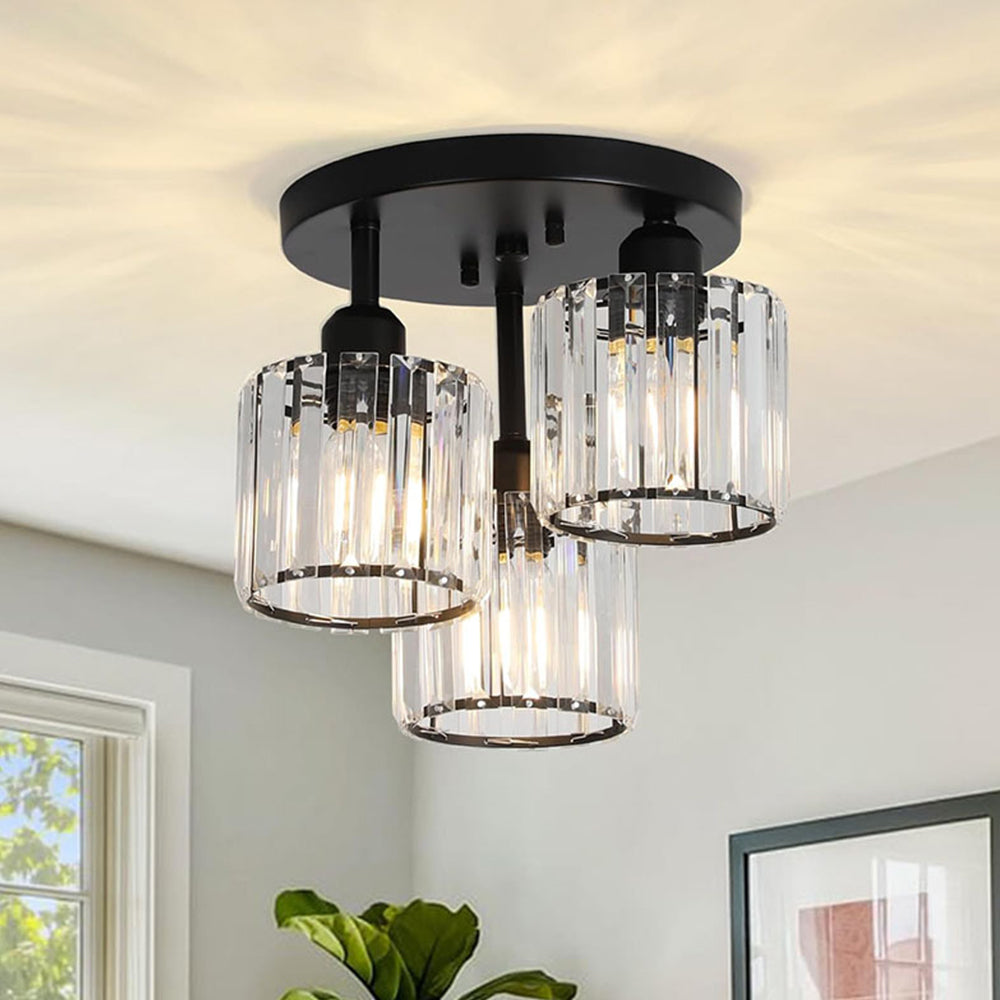 3-Light Crystal Glass Semi Flush Mount Ceiling Light