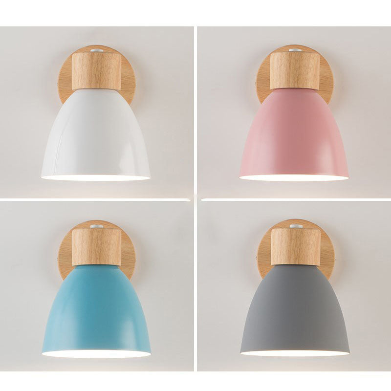 Modern Wooden Cone Shade Wall Sconce with Pull Chain
