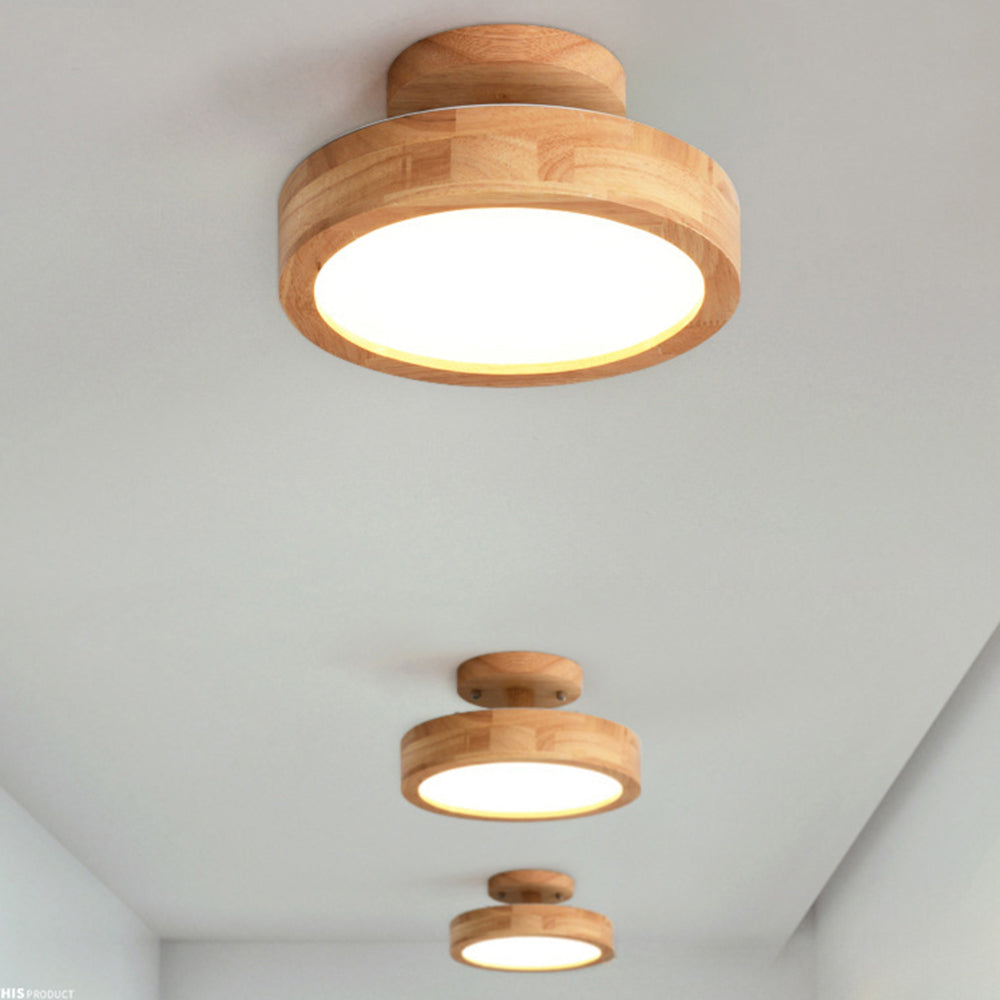 Round Wood Flush Mount Ceiling Light with LED Light