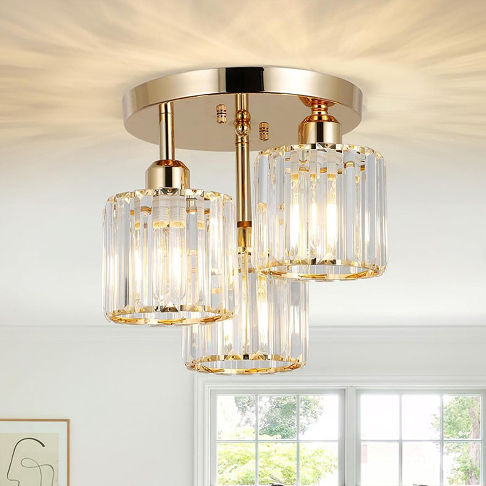 3-Light Crystal Glass Semi Flush Mount Ceiling Light