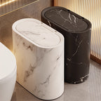 Marble Pattern Trash Can Slim Oval Bathroom Garbage Can with Lid Plastic Waste Bin for Kitchen Bedroom and Office Narrow Spaces