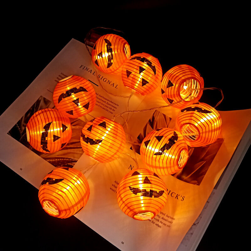 Halloween Pumpkin Lantern String Lights Outdoor Waterproof LED Decorative Jack-O-Lantern Light String for Porch Yard and Party