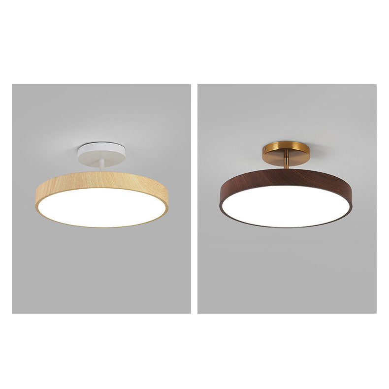 Japanese Style Wood Semi Flush Mount Ceiling Light with Brass Canopy