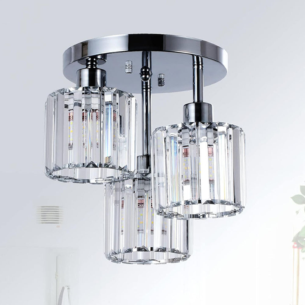 3-Light Crystal Glass Semi Flush Mount Ceiling Light