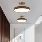 Japanese Style Wood Semi Flush Mount Ceiling Light with Brass Canopy