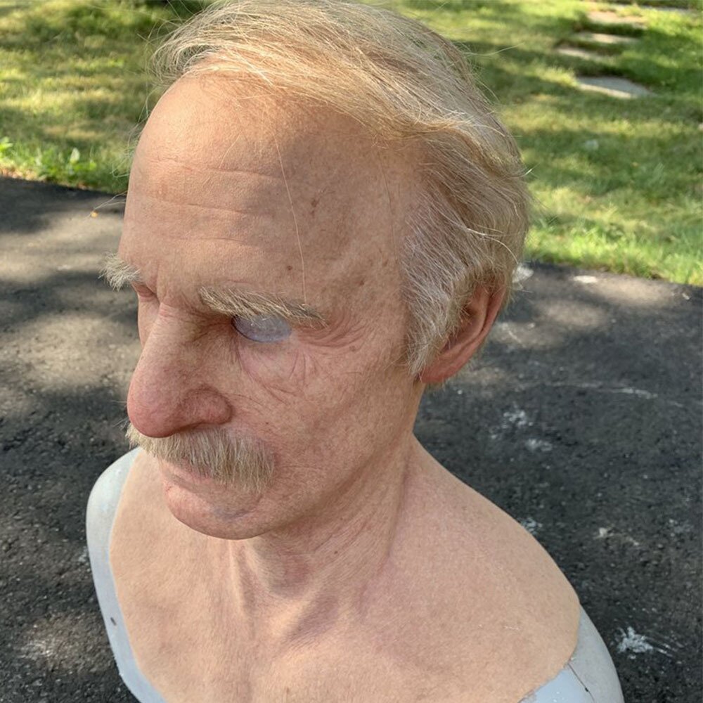 Creepy Old Man Mask Realistic Latex Halloween Mask for Adults Full Head Costume Mask with Movable Mouth for Cosplay and Theater