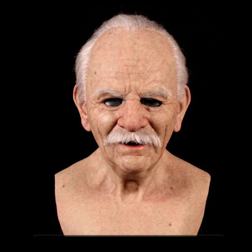 Creepy Old Man Mask Realistic Latex Halloween Mask for Adults Full Head Costume Mask with Movable Mouth for Cosplay and Theater