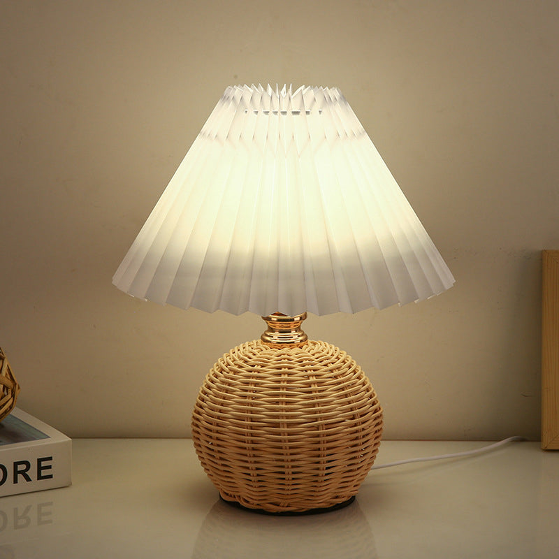 Bohemian Rattan Table Lamp With Tri-Color Dimmable Light in White — Harbor Light Co.