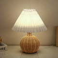 Bohemian Rattan Table Lamp With Tri-Color Dimmable Light in White — Harbor Light Co.