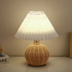 Bohemian Rattan Table Lamp With Tri-Color Dimmable Light in White — Harbor Light Co.