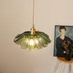 Retro Glass Flower Pendant Light with Brass Finish