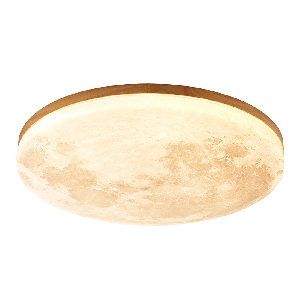 Moon Texture Flush Mount Ceiling Light with Wood Trim