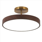 Japanese Style Wood Semi Flush Mount Ceiling Light with Brass Canopy