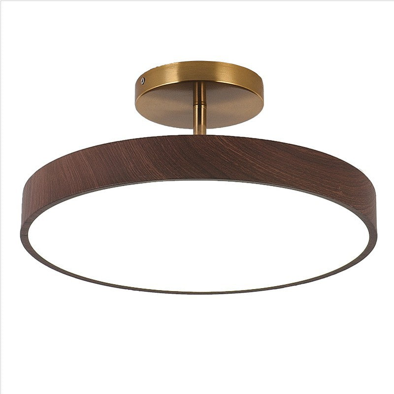 Japanese Style Wood Semi Flush Mount Ceiling Light with Brass Canopy