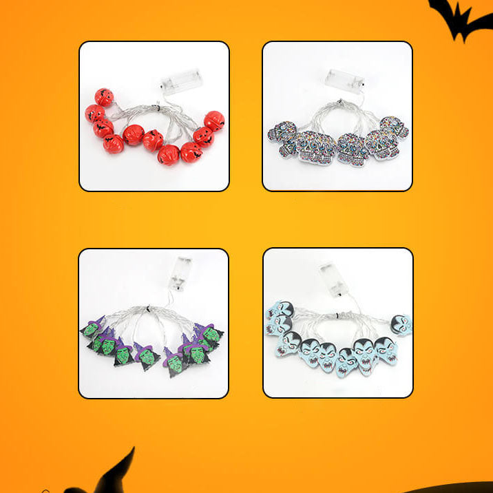 Halloween String Lights Battery Operated LED Decorative Light String with Spooky Character Shades for Bedroom and Indoor Party Decoration