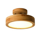 Round Wood Flush Mount Ceiling Light with LED Light