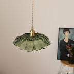 Retro Glass Flower Pendant Light with Brass Finish
