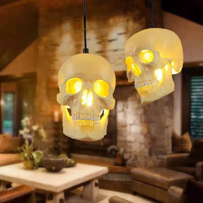 Halloween Skull Pendant Light Resin Skull Shade Iron Hanging Ceiling Lamp Gothic Decorative Light Fixture for Living Room Dining Room and Bar