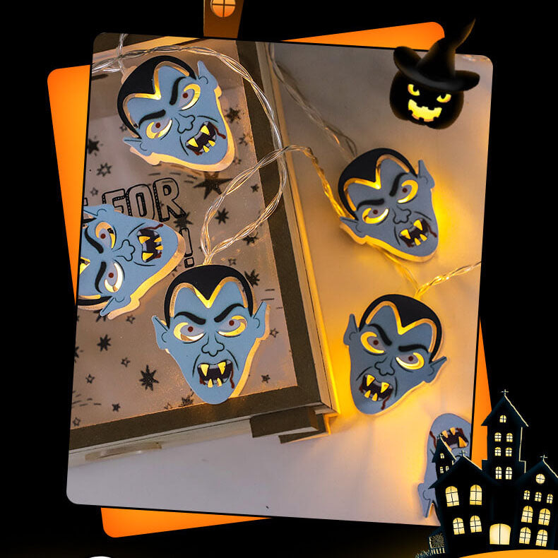 Halloween String Lights Battery Operated LED Decorative Light String with Spooky Character Shades for Bedroom and Indoor Party Decoration