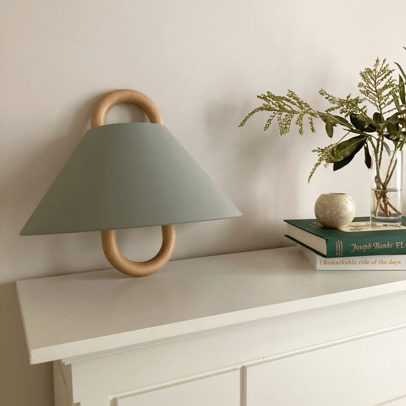 Modern Wood Wall Sconce With Warm LED Glow in Green - Flat — Harbor Light Co.