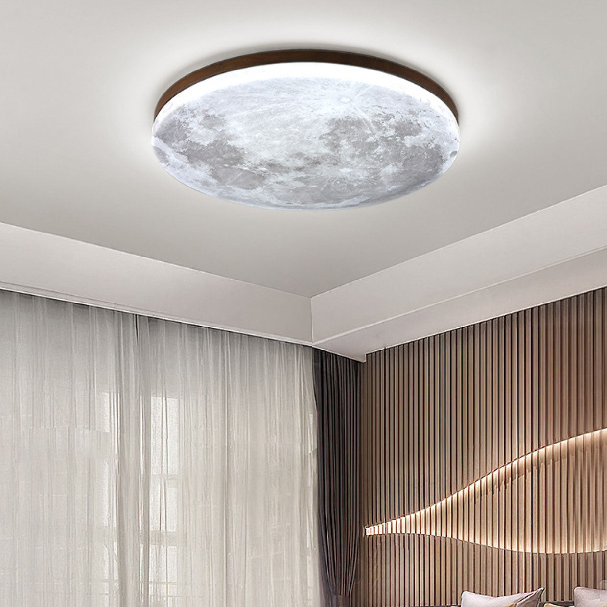 Modern Wood Flush Mount Ceiling Light With LED Bulbs For Bedroom in Walnut — Harbor Light Co.