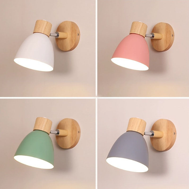 Modern Wooden Cone Shade Wall Sconce with Pull Chain