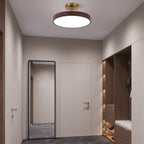 Japanese Style Wood Semi Flush Mount Ceiling Light with Brass Canopy