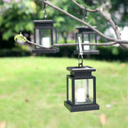 Solar Candle Lantern Outdoor Hanging LED Flameless Candle Light Waterproof Retro Garden Lantern for Tree Patio and Porch