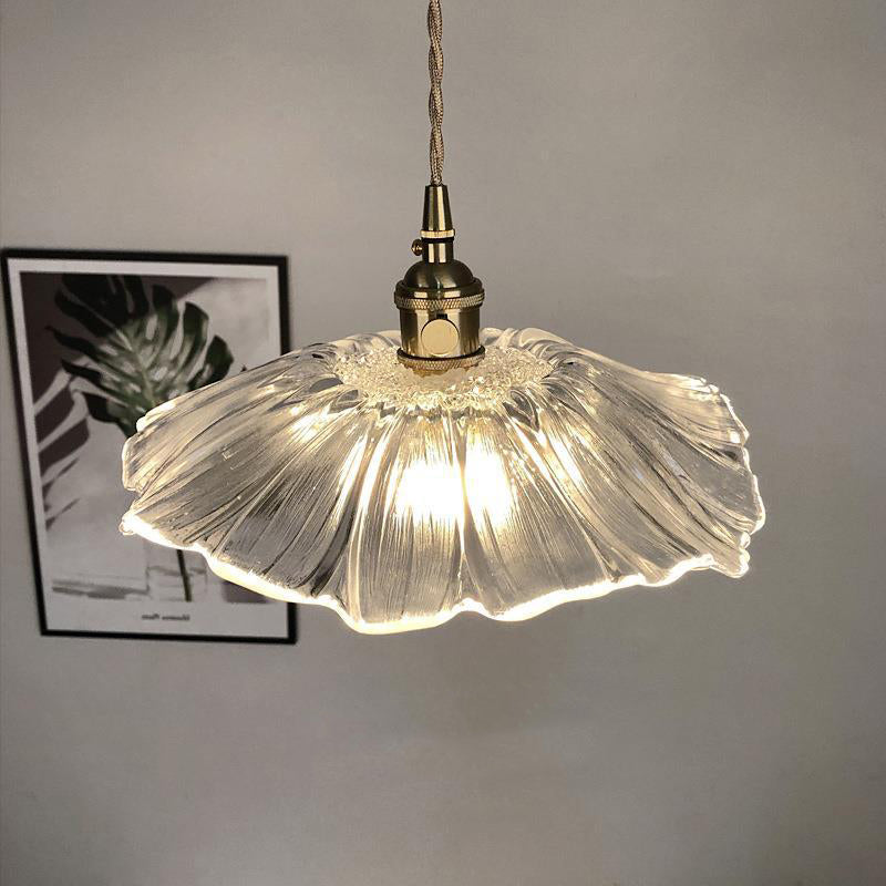 Retro Glass Flower Pendant Light with Brass Finish