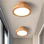 Round Wood Flush Mount Ceiling Light with LED Light
