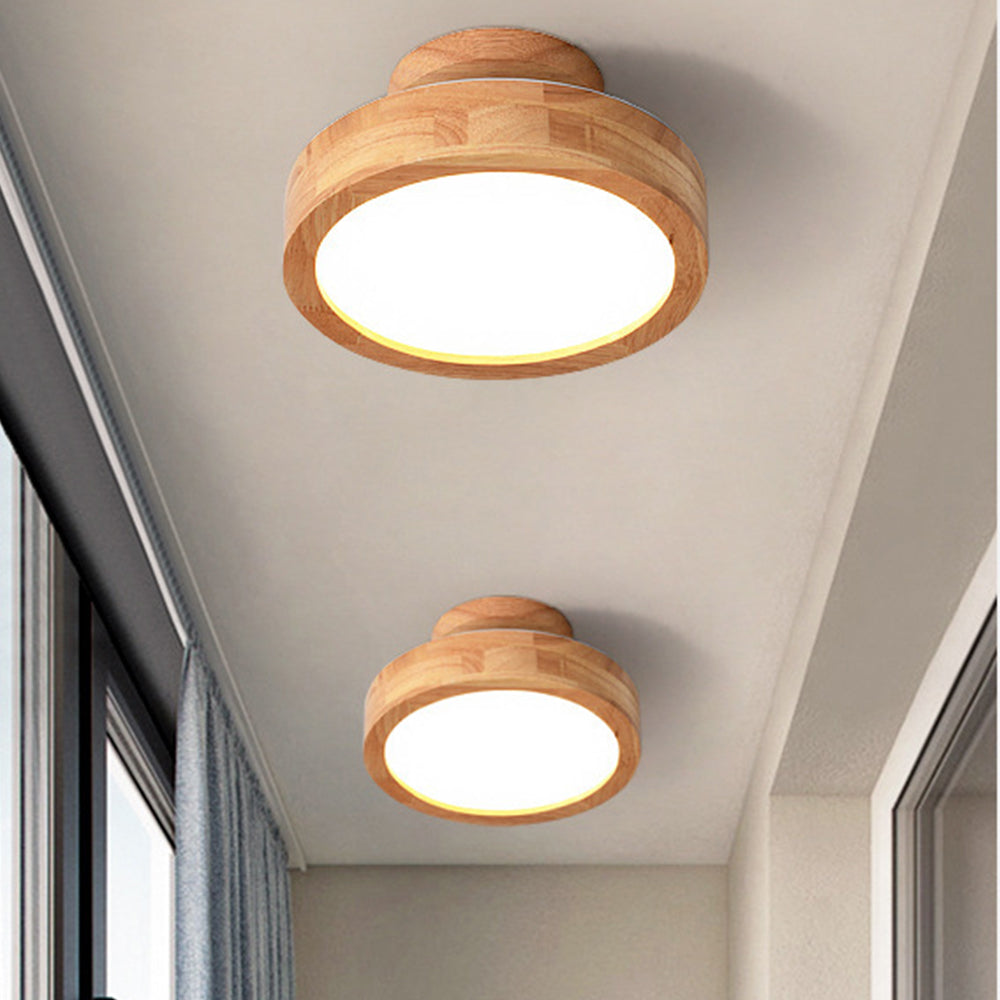Round Wood Flush Mount Ceiling Light with LED Light