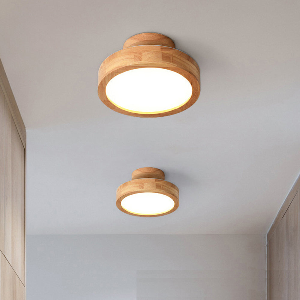 Round Wood Flush Mount Ceiling Light with LED Light