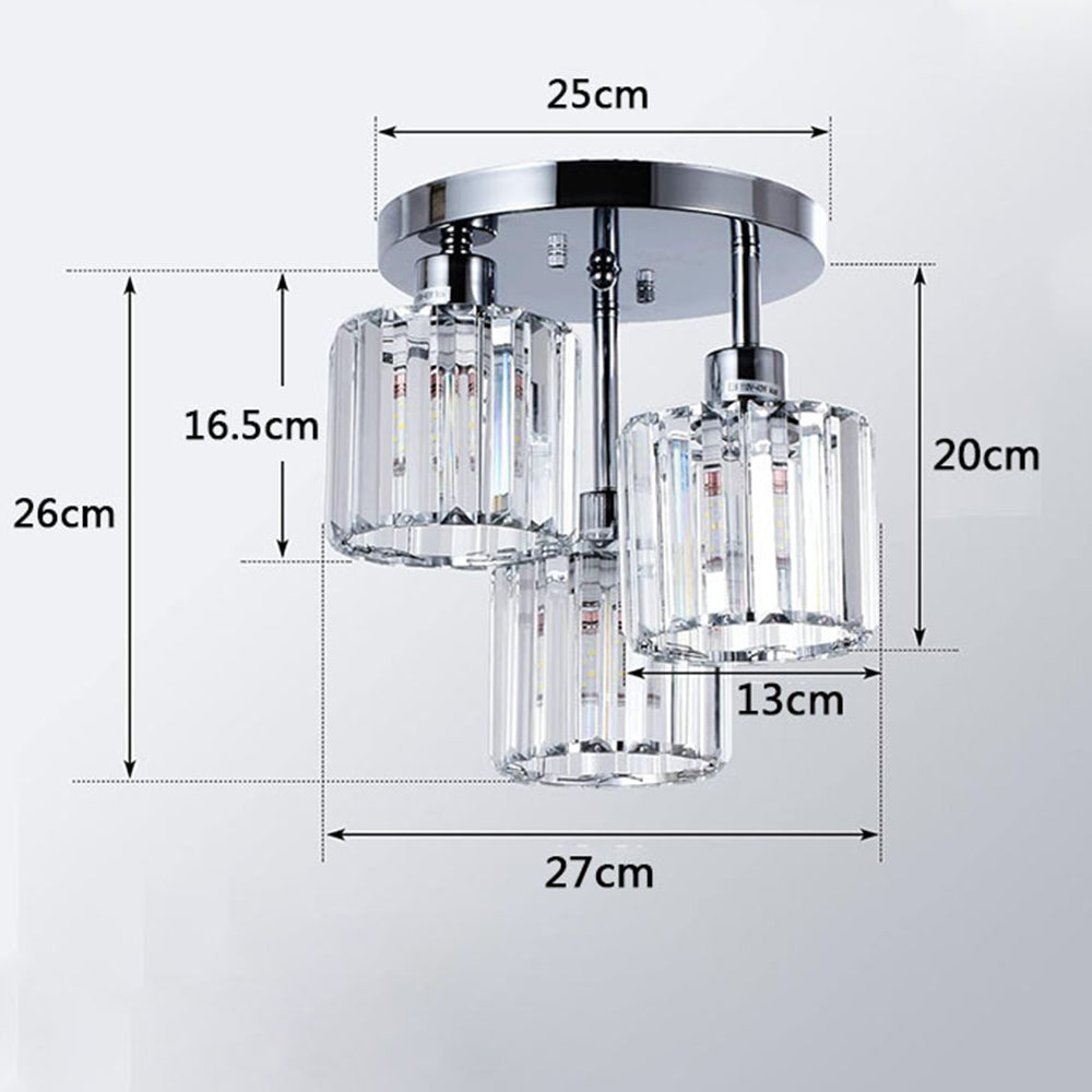 3-Light Crystal Glass Semi Flush Mount Ceiling Light