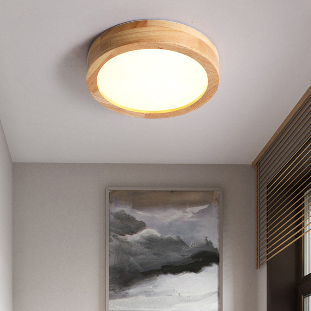 Round Wood Flush Mount Ceiling Light with LED Light