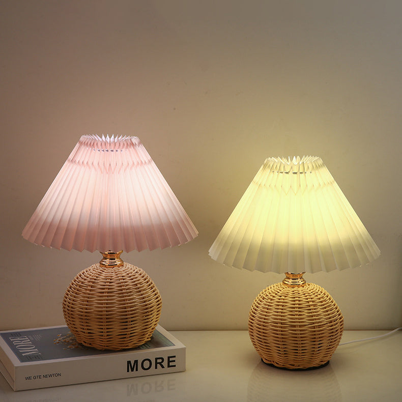 Bohemian Rattan Table Lamp With Tri-Color Dimmable Light — Harbor Light Co.