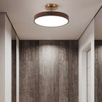 Japanese Style Wood Semi Flush Mount Ceiling Light with Brass Canopy