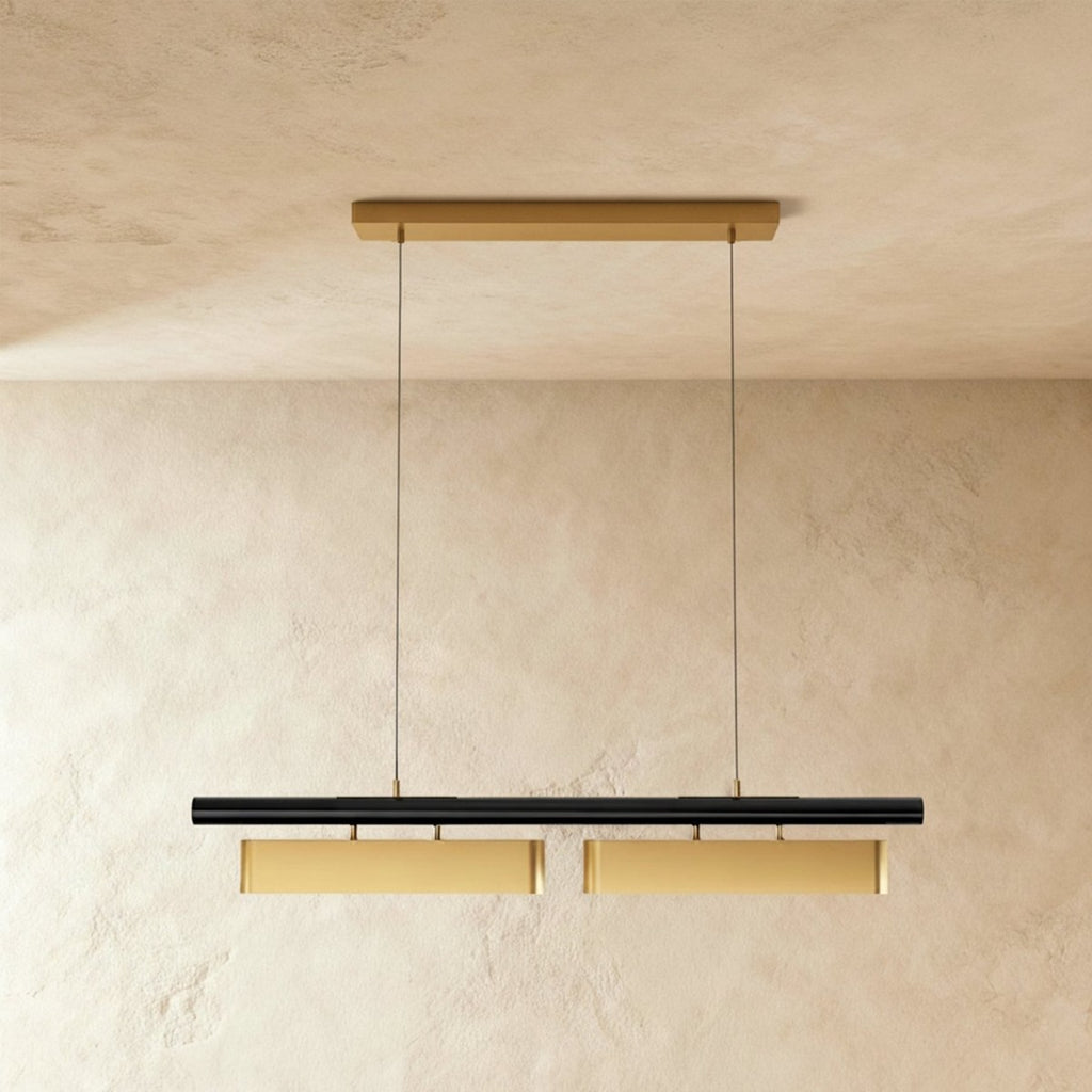 Modern Stainless Steel Linear Chandelier for Dining Room in 2 Heads: L100" (L39.4 cm) x H4.7"(11.9cm) / 36W — Harbor Light Co.