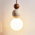 Modern Travertine and Wood Pendant Light for Dining Room in Cream White Walnut — Harbor Light Co.
