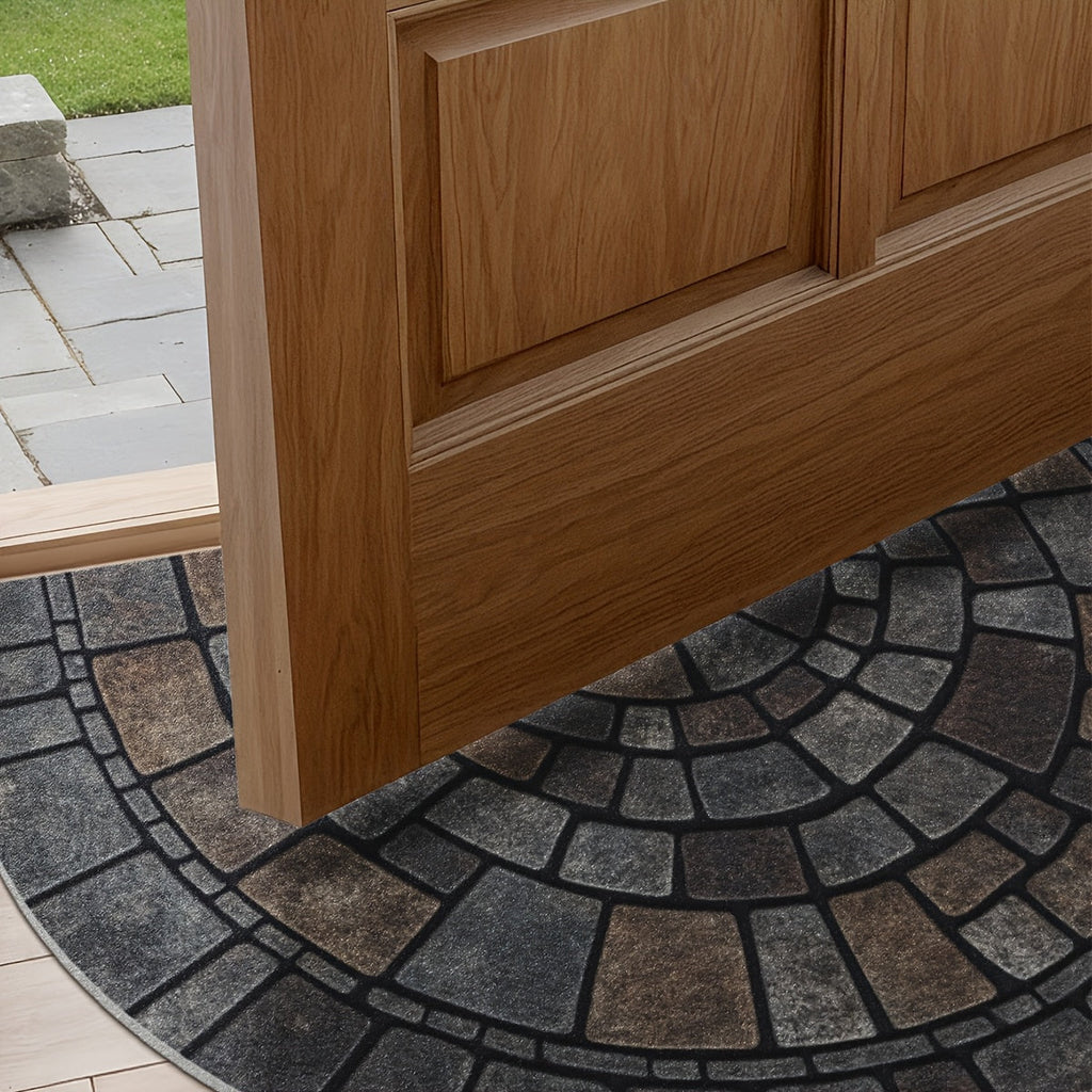 Half Circle Mosaic Door Mat Non-Slip Semicircle Welcome Mat Stone Pattern Indoor Outdoor Entryway Rug