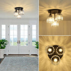 3-Light Crystal Glass Semi Flush Mount Ceiling Light