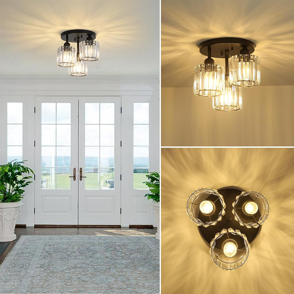 3-Light Crystal Glass Semi Flush Mount Ceiling Light