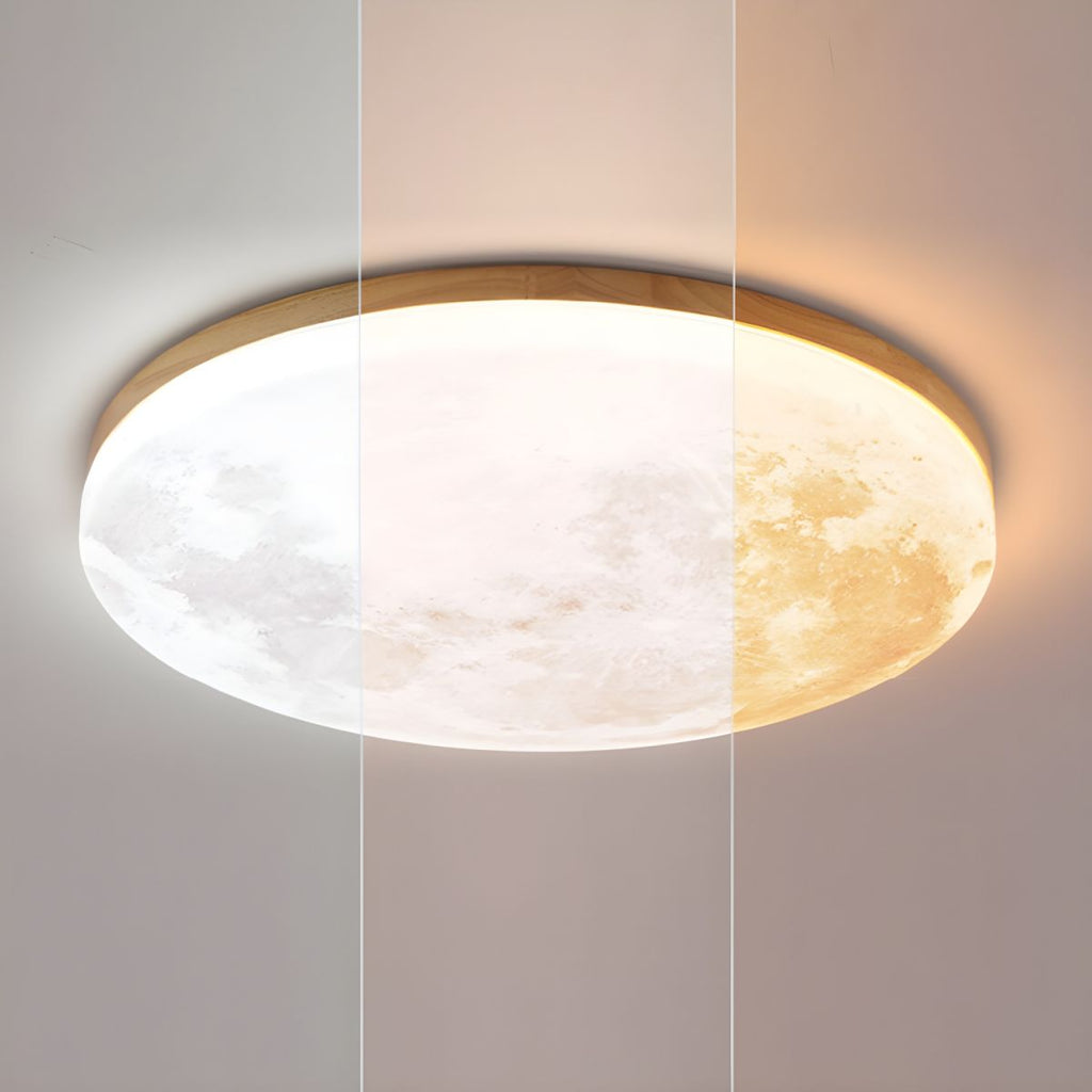 Moon Texture Flush Mount Ceiling Light with Wood Trim