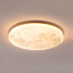Moon Texture Flush Mount Ceiling Light with Wood Trim