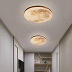 Moon Texture Flush Mount Ceiling Light with Wood Trim