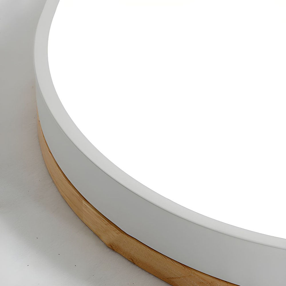 Round Flush Mount Ceiling Light with Wood Trim