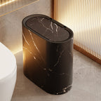 Marble Pattern Trash Can Slim Oval Bathroom Garbage Can with Lid Plastic Waste Bin for Kitchen Bedroom and Office Narrow Spaces