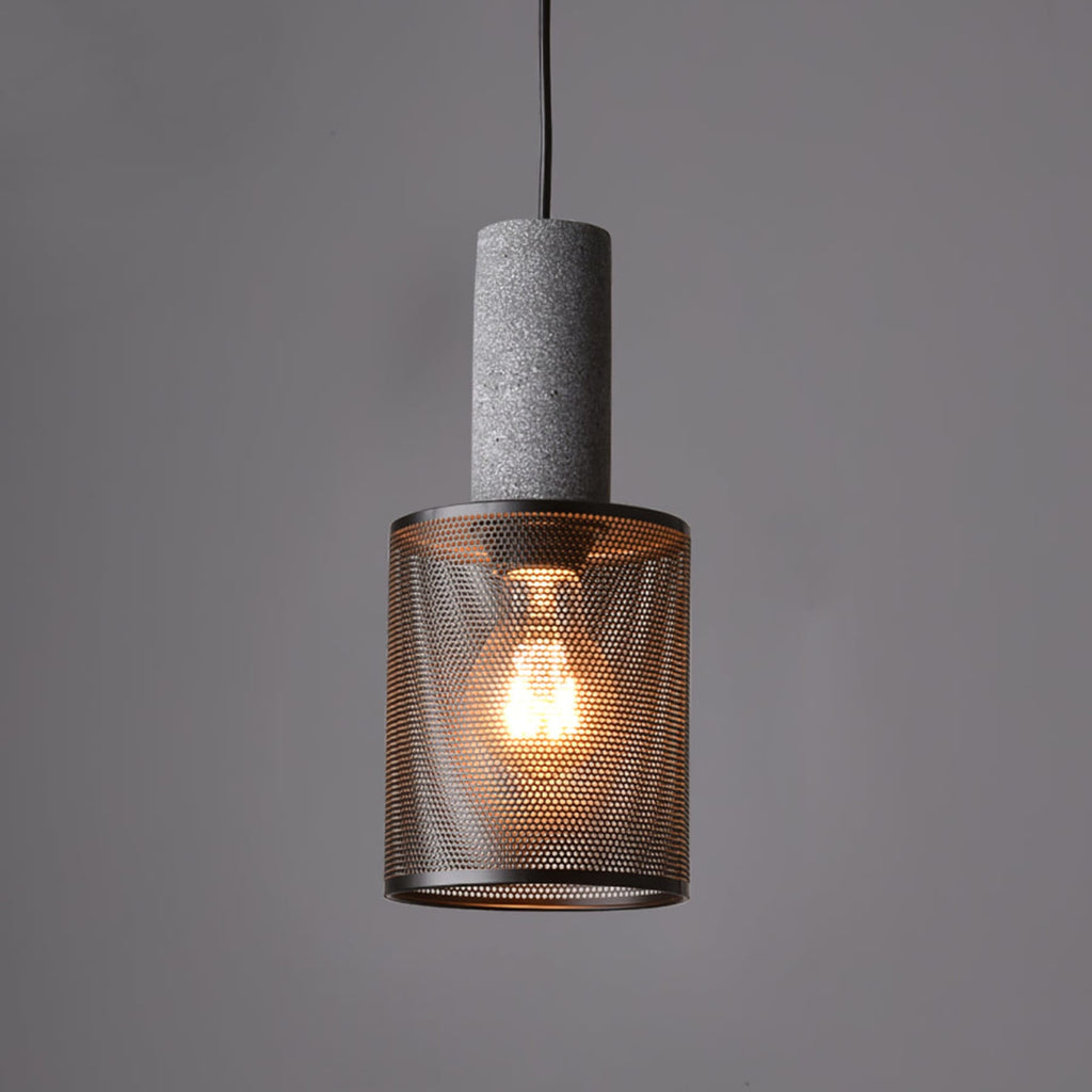 Industrial Wrought Iron Concrete Pendant Light With Warm LED Glow in Model C Ø4.7" x H10.2" (Ø12 x H26 cm) — Harbor Light Co.