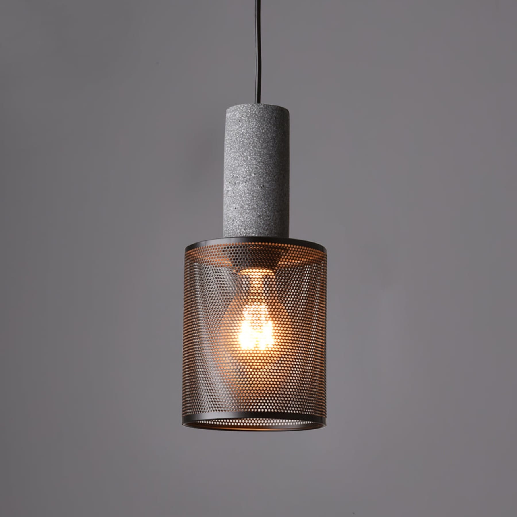 Industrial Wrought Iron Concrete Pendant Light With Warm LED Glow in Model C Ø4.7" x H10.2" (Ø12 x H26 cm) — Harbor Light Co.