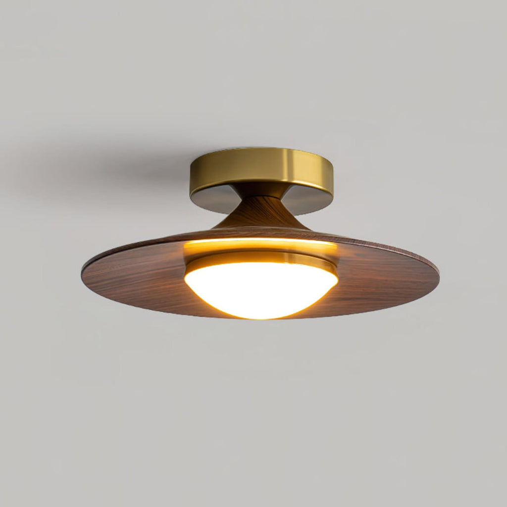 Modern Wood Semi-Flush Mount Ceiling Light for Living Room in Walnut & Gold — Harbor Light Co.